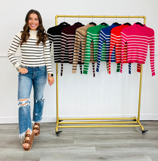 Striped Sensation Sweater Top (Reg)-8 Colors