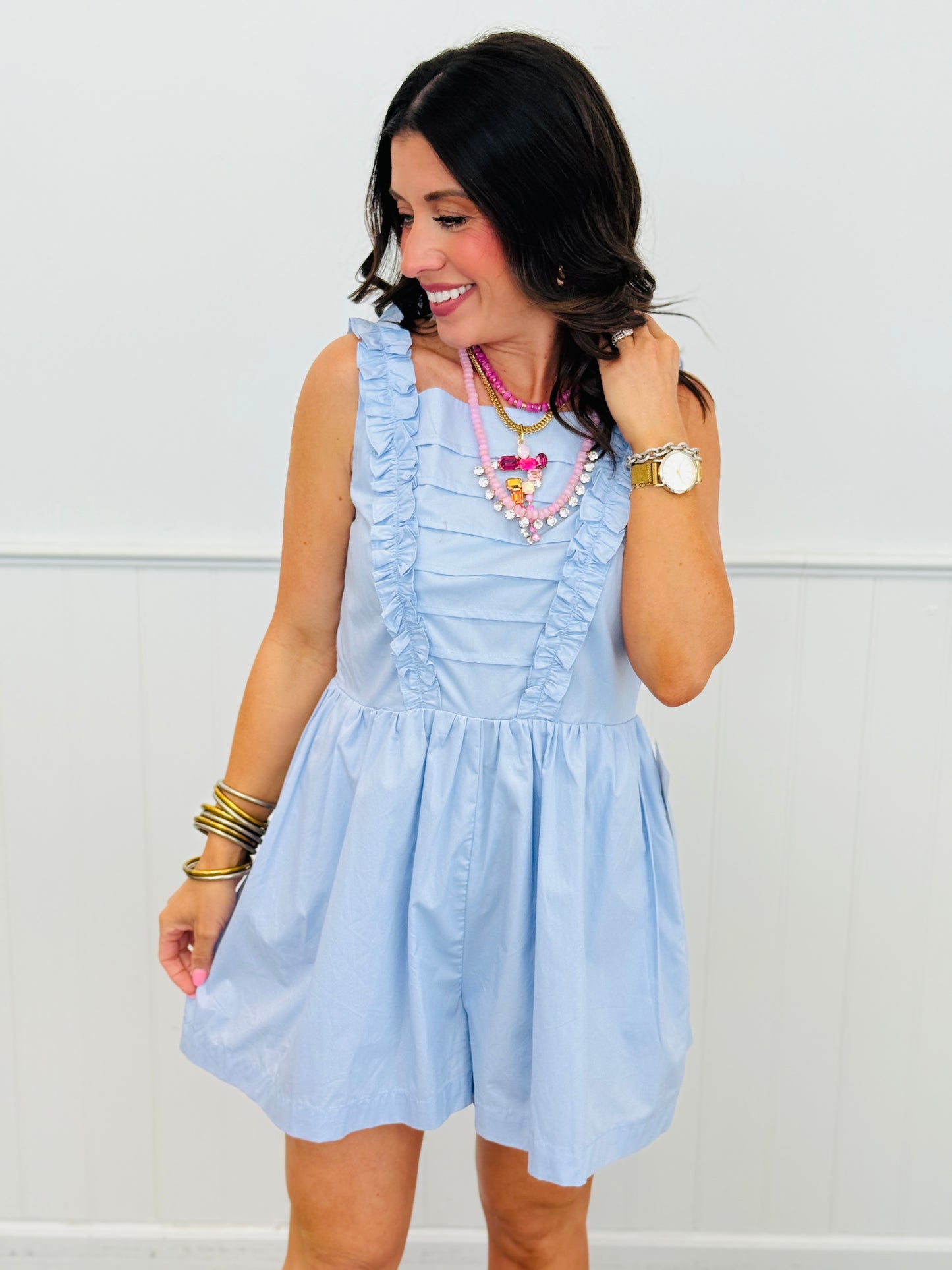 Baby Blue Ruffle Detail Romper (Reg.)