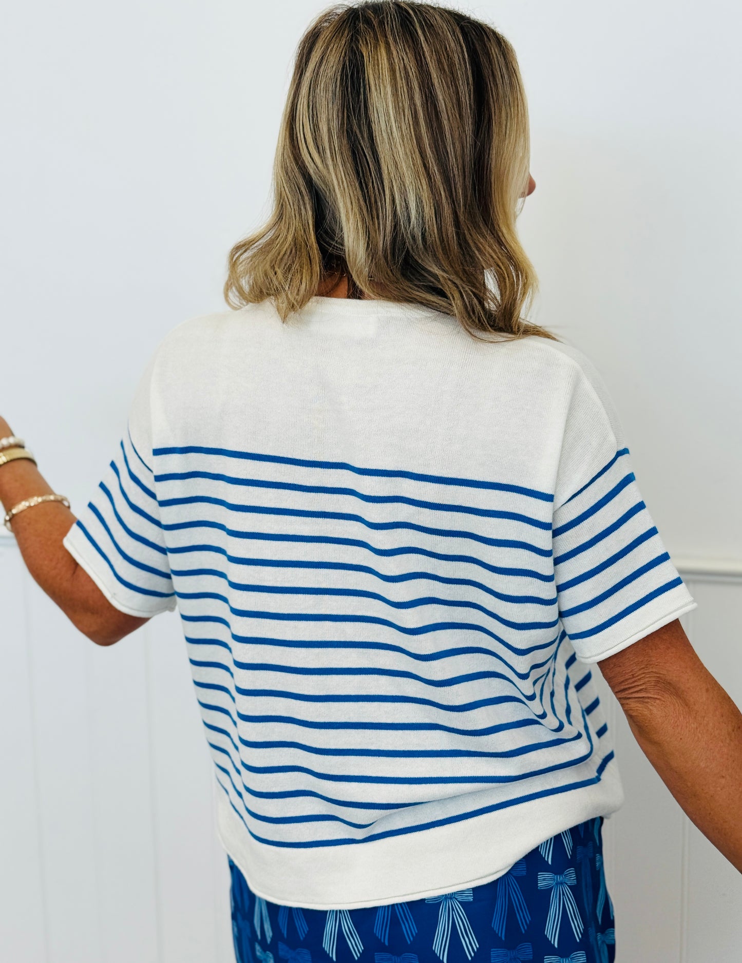 Blue Striped Short Sleeve Knit Top (Reg.)