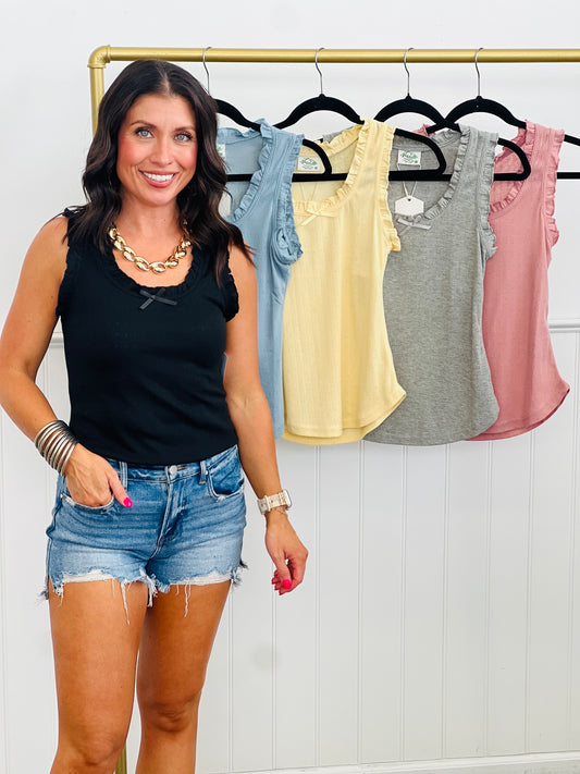 Ruffled Neck Tank Top (Reg.)-5 Colors