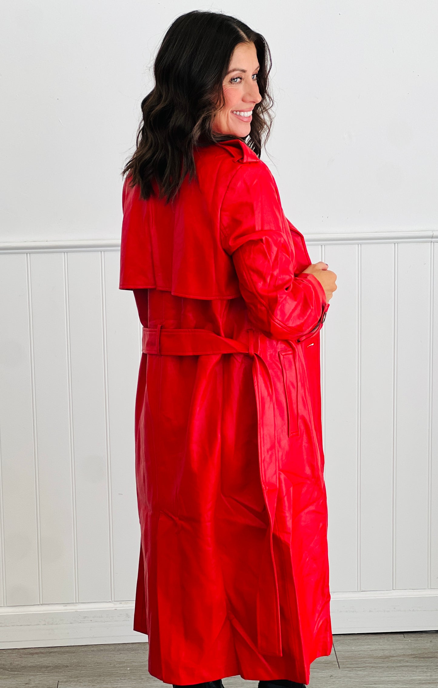 Red Faux Leather Trench Coat (Reg.)