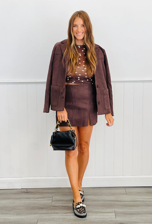Brown Suede Side Slit Skort (Reg.)