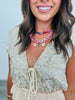 POL Coral Haze Multi Beaded Shimmer V-Neck Top (Reg.)