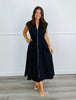 Black V-Neck Smocked Waist Sleeveless Midi Dress (Reg. and Plus)