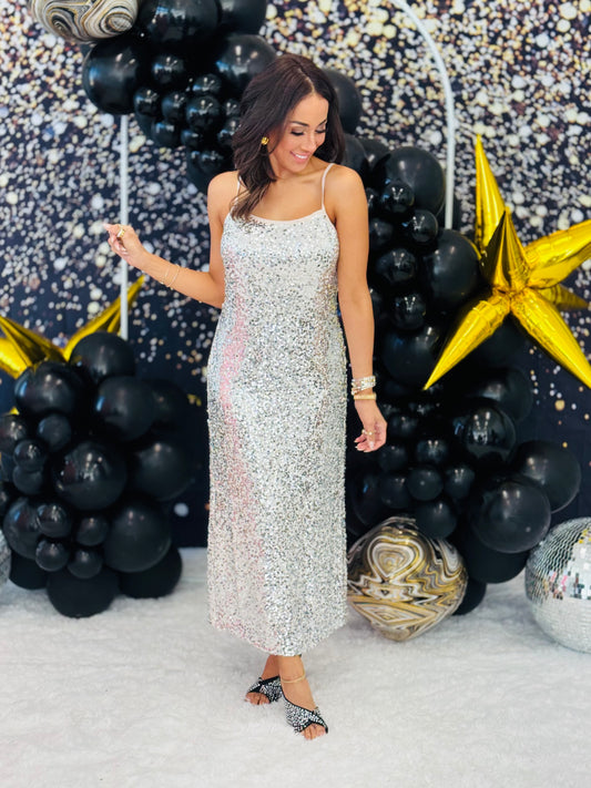 Champagne Sequin Cami Midi Dress (Reg.)