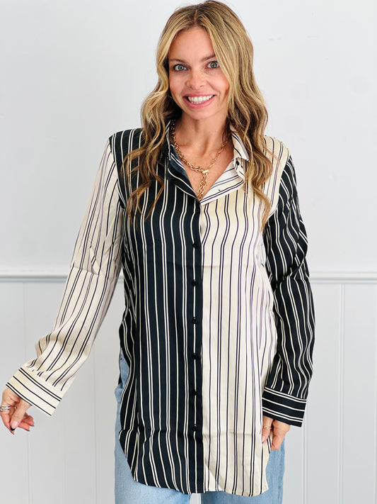 Striped Color Block Button Down Top (Reg.)
