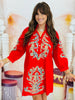 Red Patterned Baroque Applique Mini Dress (Reg.)