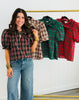Plaid Tie Neck Puff Sleeve Top (Reg.) - 4 Colors
