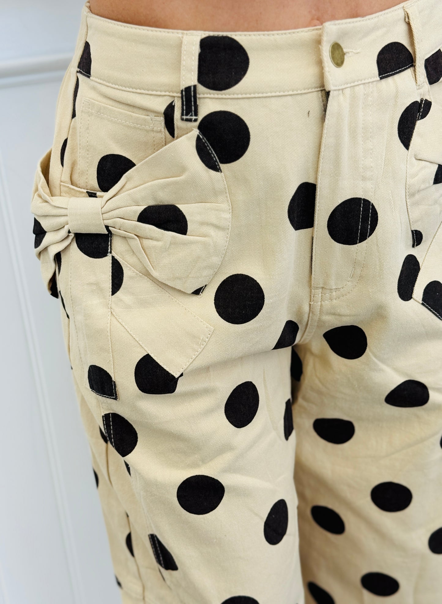 Polka Dot Bow Barrel Pants (Reg & Plus)-2 Colors