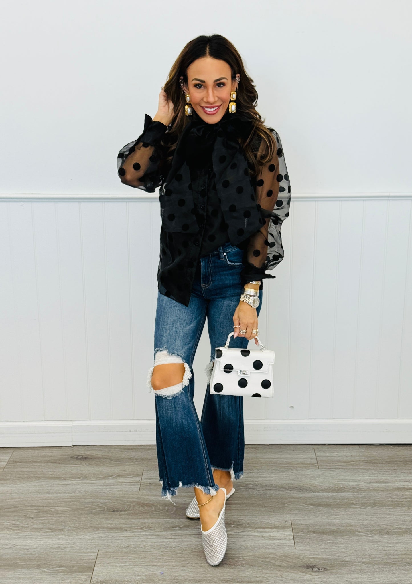 Polka Dot Bliss Organza Blouse (Reg)-3 Colors