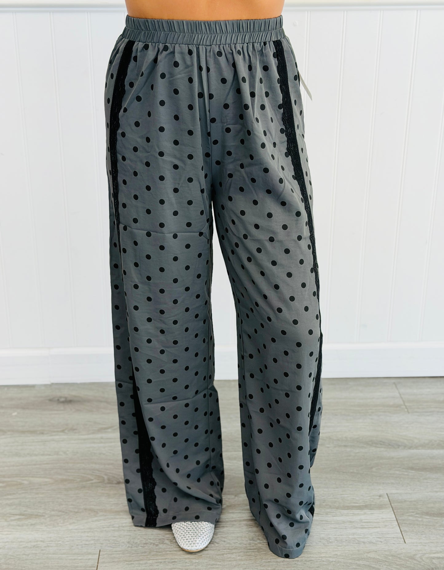 Charcoal Polka Dot Side Stripe Pants (Reg & Plus)