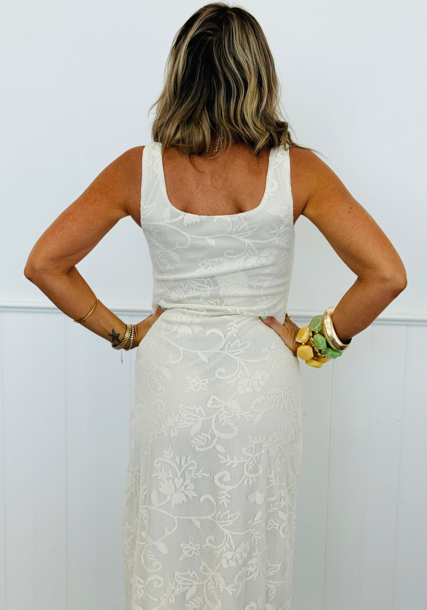 Ivory Floral Lace Midi Slip Dress (Reg.)