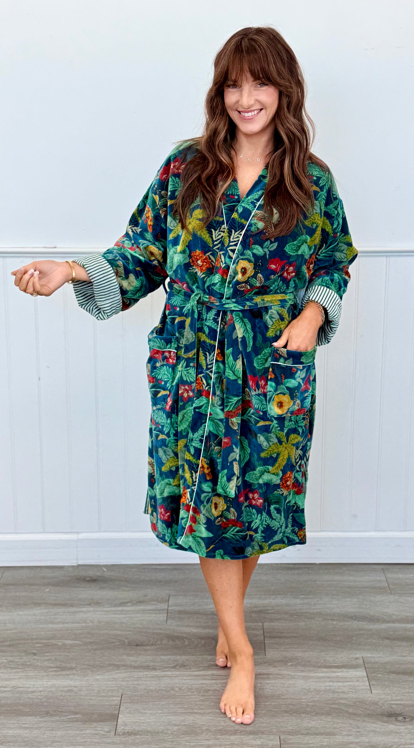 POL Teal Velvet Kimono Midi Cardigan Robe (Reg.)