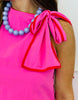Hot Pink Pleated Shoulder Bow Tie Blouse (Reg.)