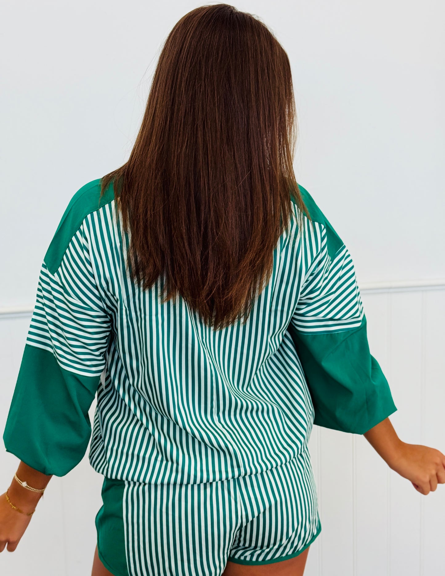 Green Stripe Half Zip Top & Shorts Set (Reg.)