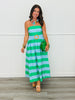 Green Stripe Belted Strapless Midi Dress (Reg.)