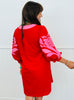 Red Baroque Applique Puff Sleeve Mini Dress (Reg.)