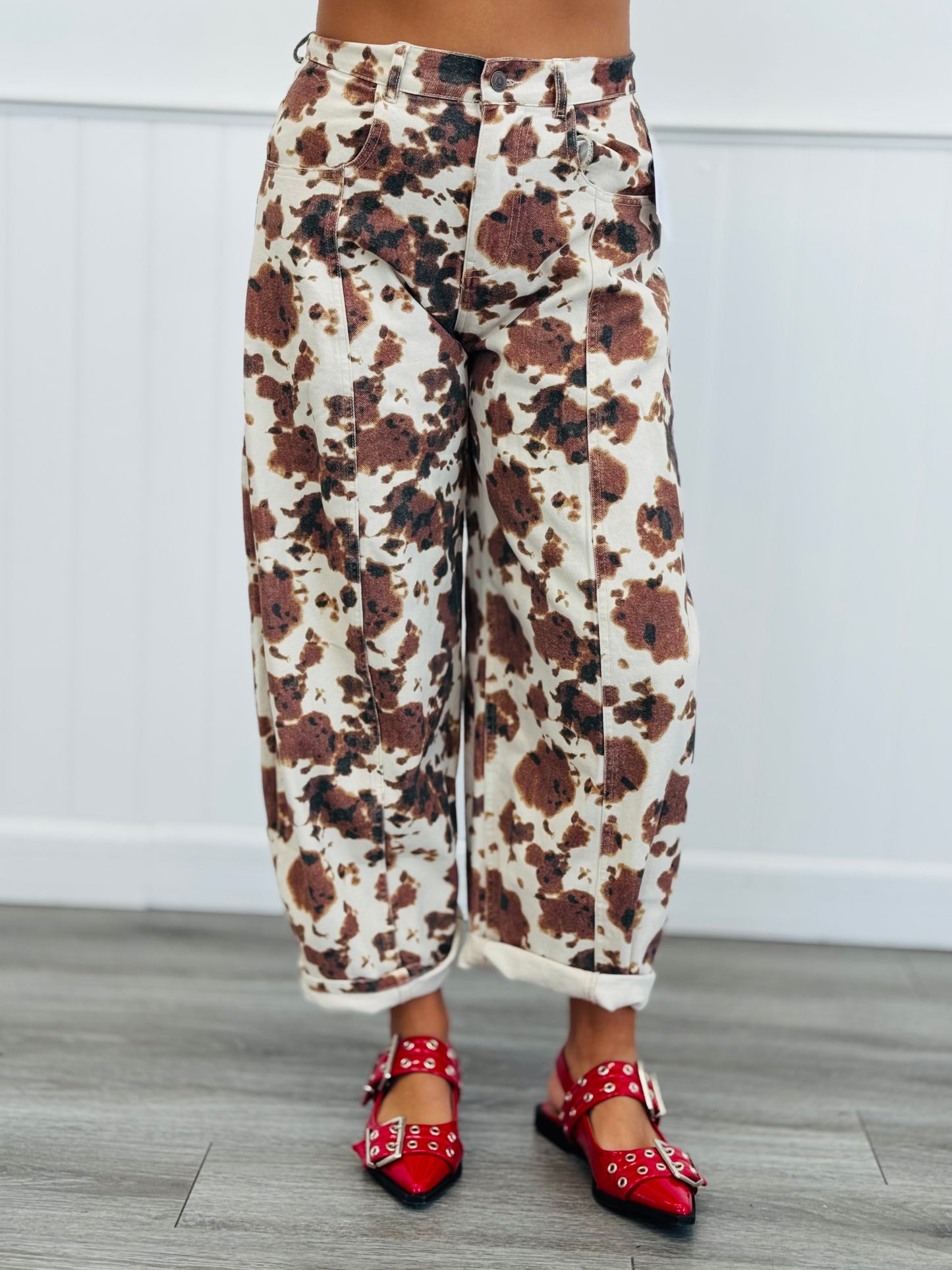 Brown Cow Print Wide Leg Pants (Reg.)