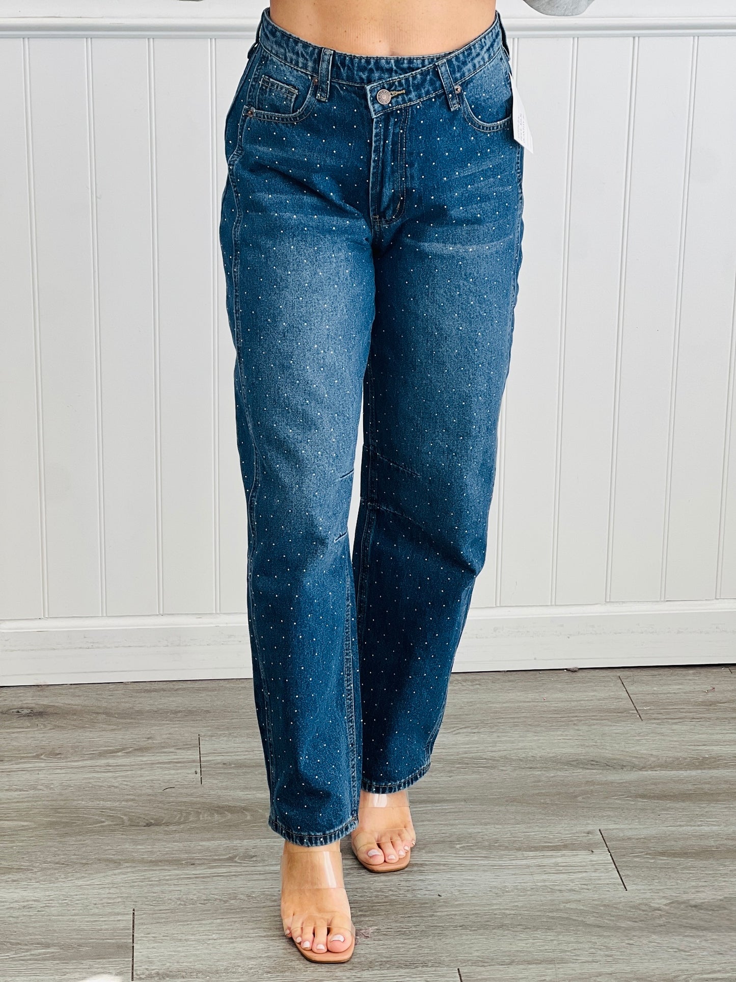 Sparkly Hotfix Crossover Barrel Jeans (Reg.)