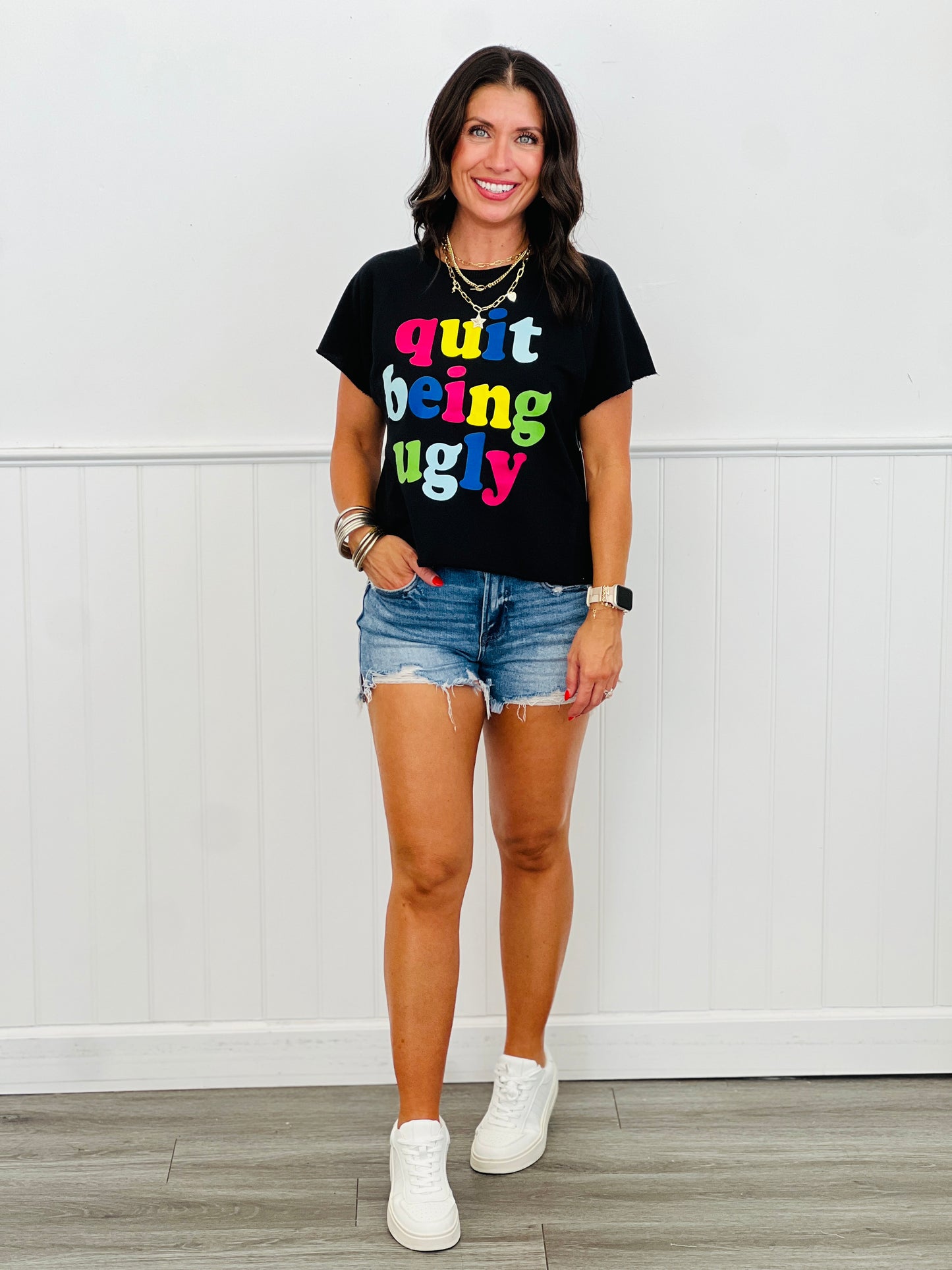 Black Quit Being Ugly Graphic Tee (Reg. and Plus)
