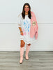 H Grey Mesh Dotted Lace Layered Angel Printed Shirt Dress (Reg. & Plus)