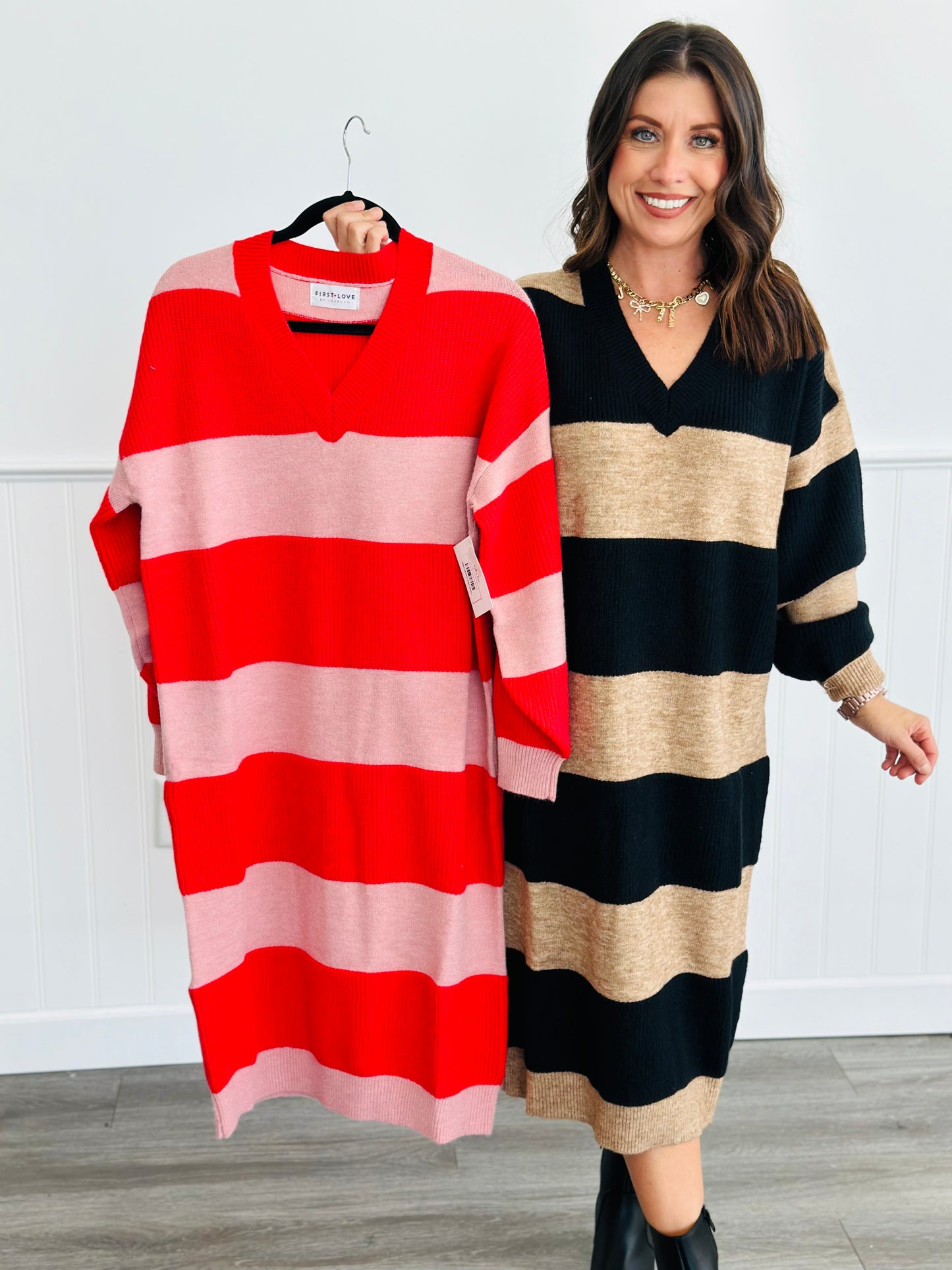 Striped Sensation Midi Sweater Dress (Reg & Plus)-2 Colors