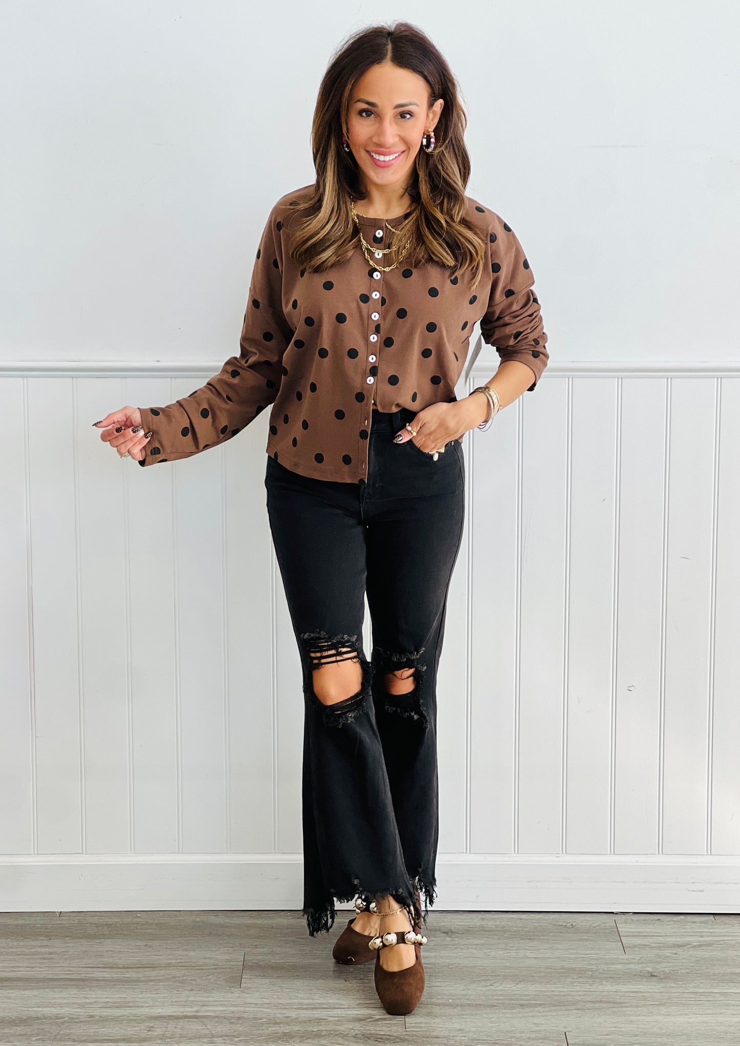 Polka Dot Button Down Cardigan (Reg.) - 3 Colors