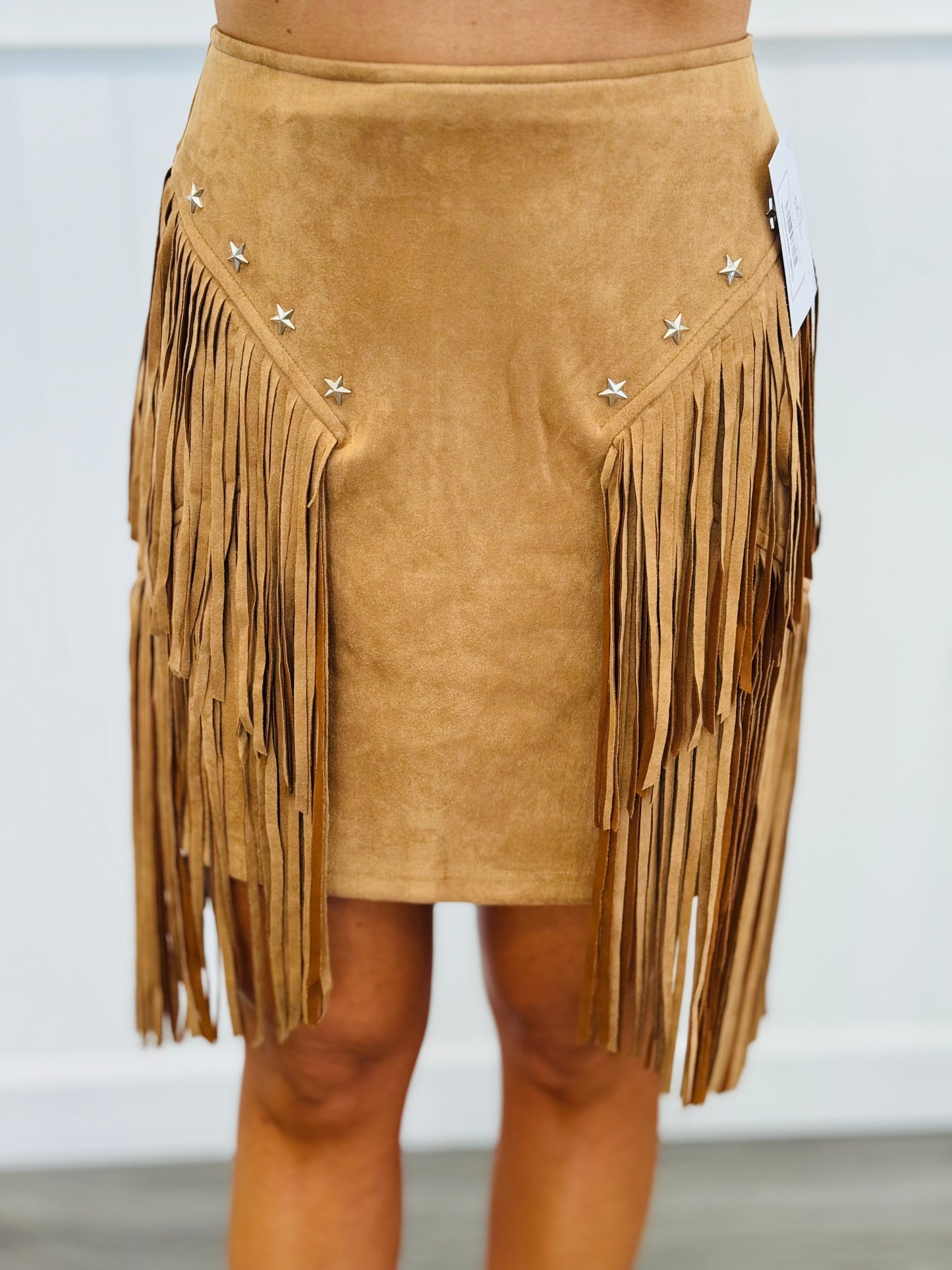 Starry Suede Fringe Mini Skirt (Reg & Plus)-2 Colors