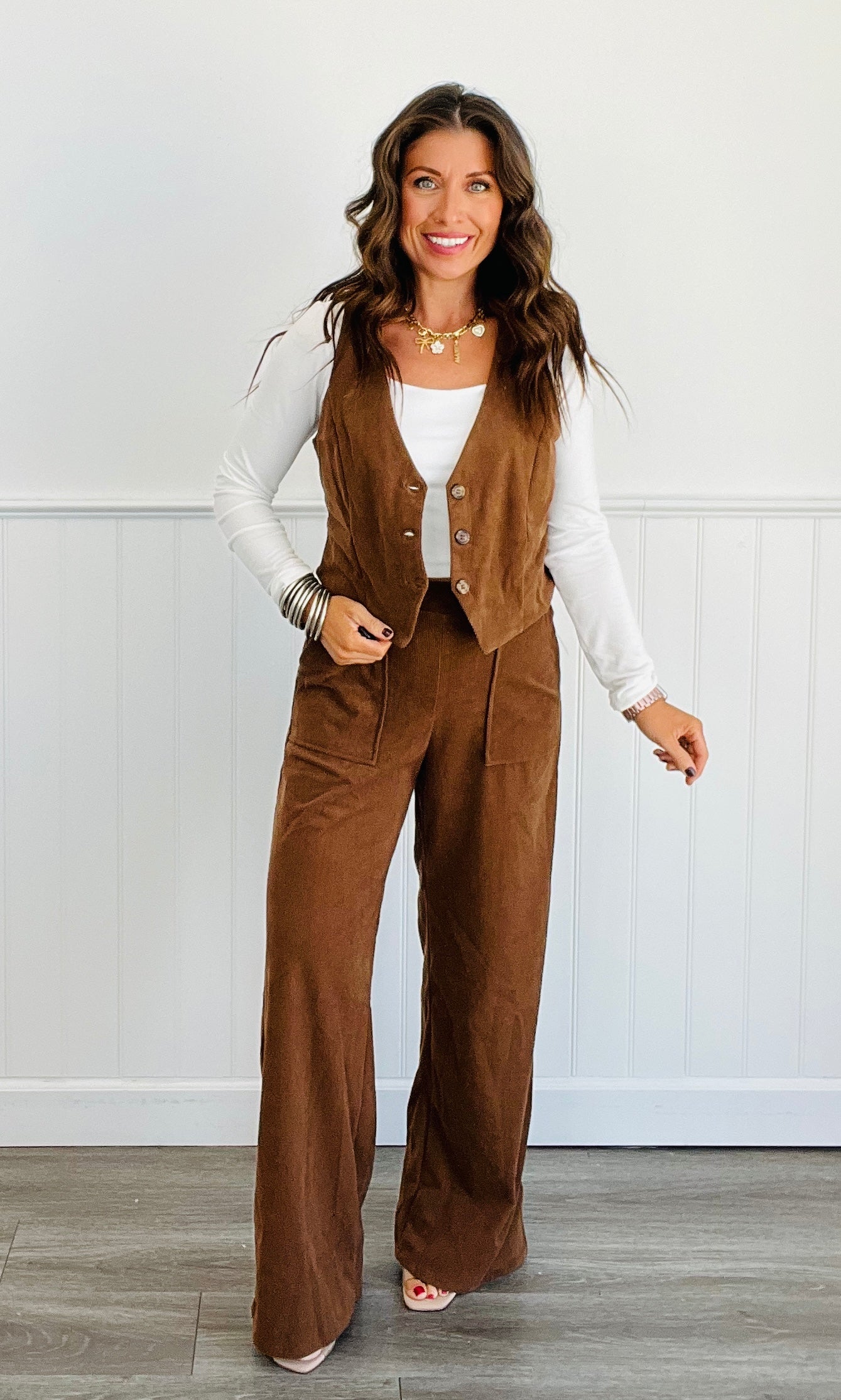 Brown Corduroy High Waist Pants (Reg)