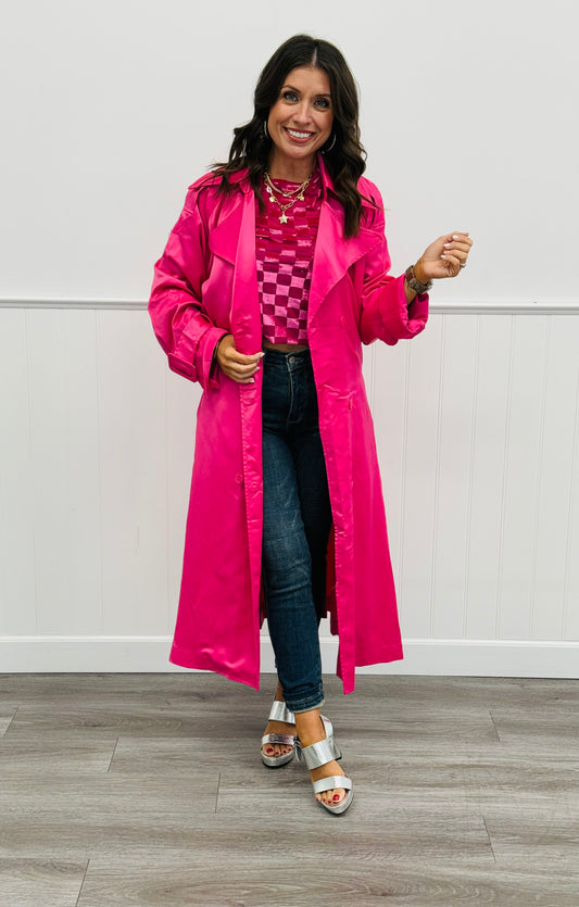 Fuchsia Stylish Satin Trench Coat (Reg.)