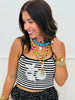 Black Striped Seashells Strappy Tank Top (Reg.)