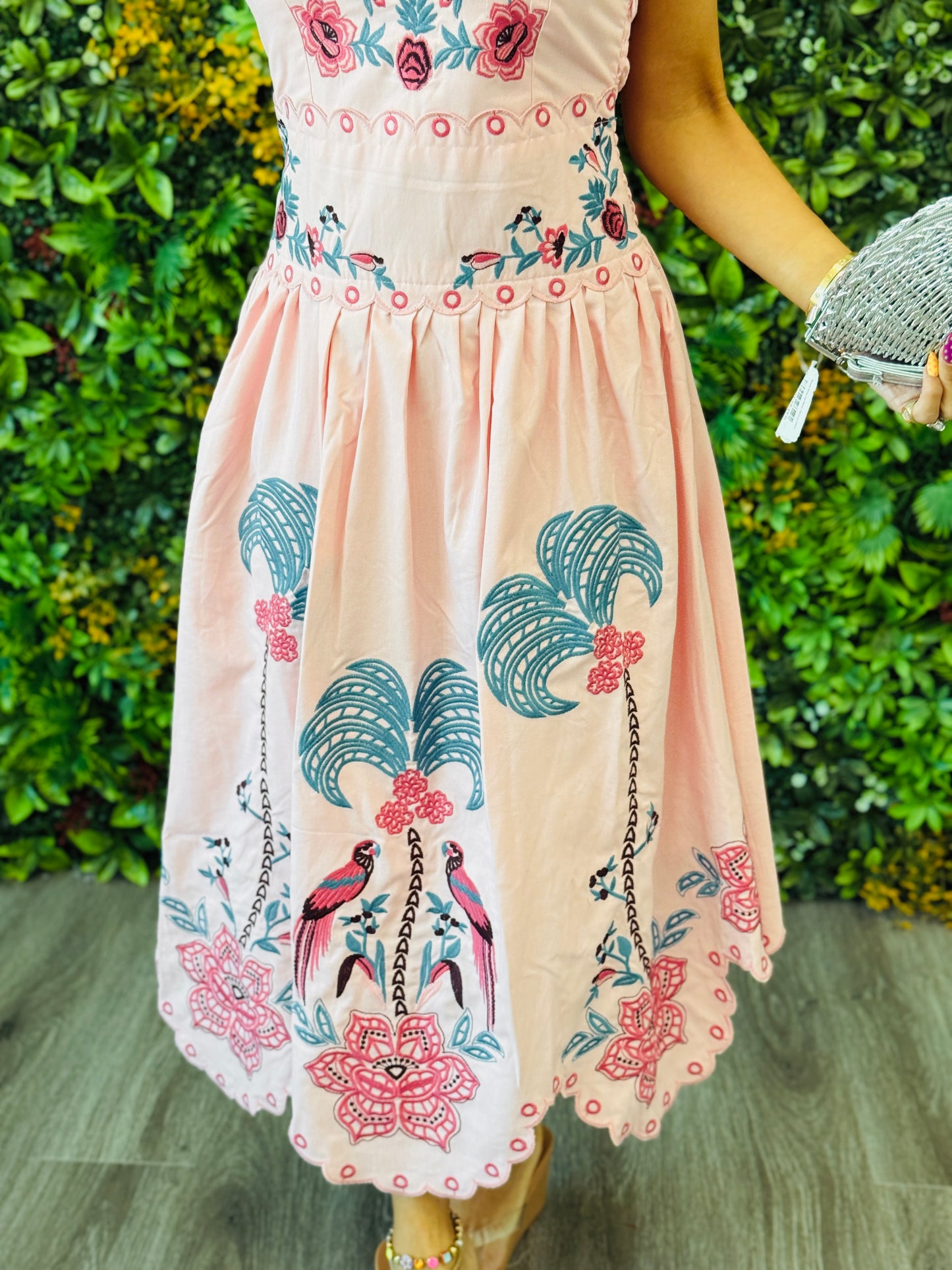 Pink Embroidered Halter Neck Midi Dress (Reg.)