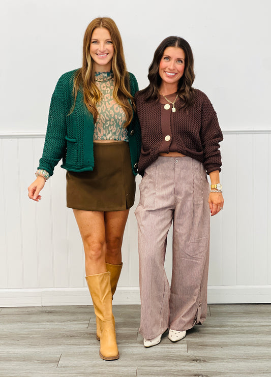 Gold Button Open Knit Cardigan (Reg.) - 2 Colors