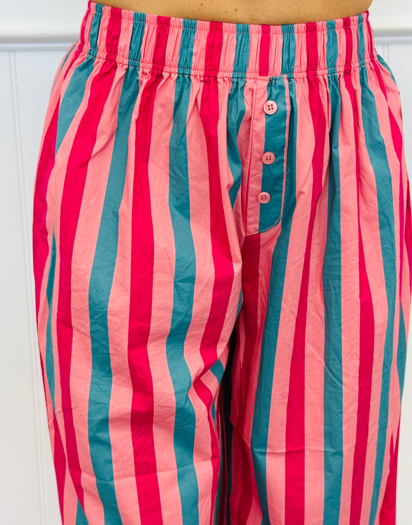 Pink Teal Striped Wide Leg Pants (Reg & Plus)