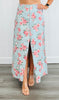 Lt. Denim Floral Print Front Slit Midi Skirt (Reg. and Plus)