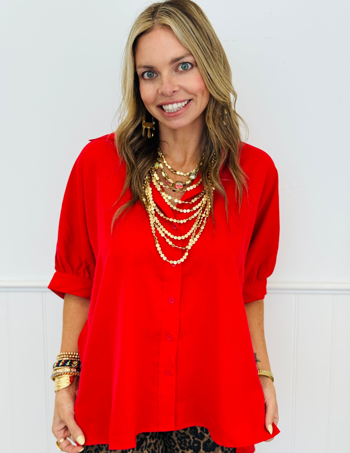 Red Sutton Button Up Top (Reg. and Plus)