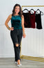 Velvet Back Tie Sleeveless Top (Reg.)-4 Colors
