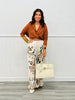 Beige Leopard Floral Ruffle Flowy Pants (Reg. and Plus)