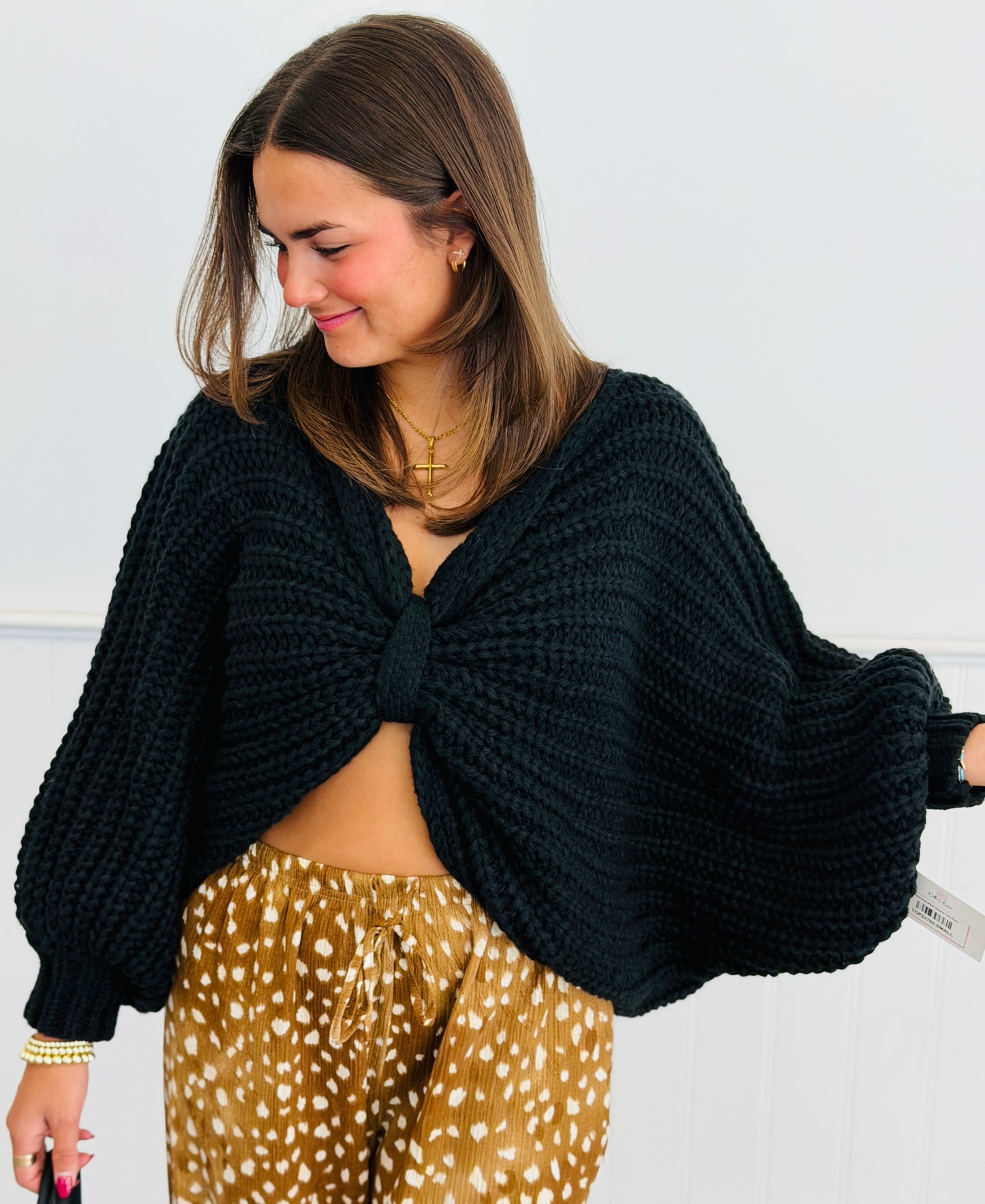 Black Bow Effect Sweater Top (Reg.)