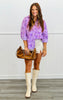 Lilac/Lavender Washed Rose Print Frayed Hem Shirt (Reg.)