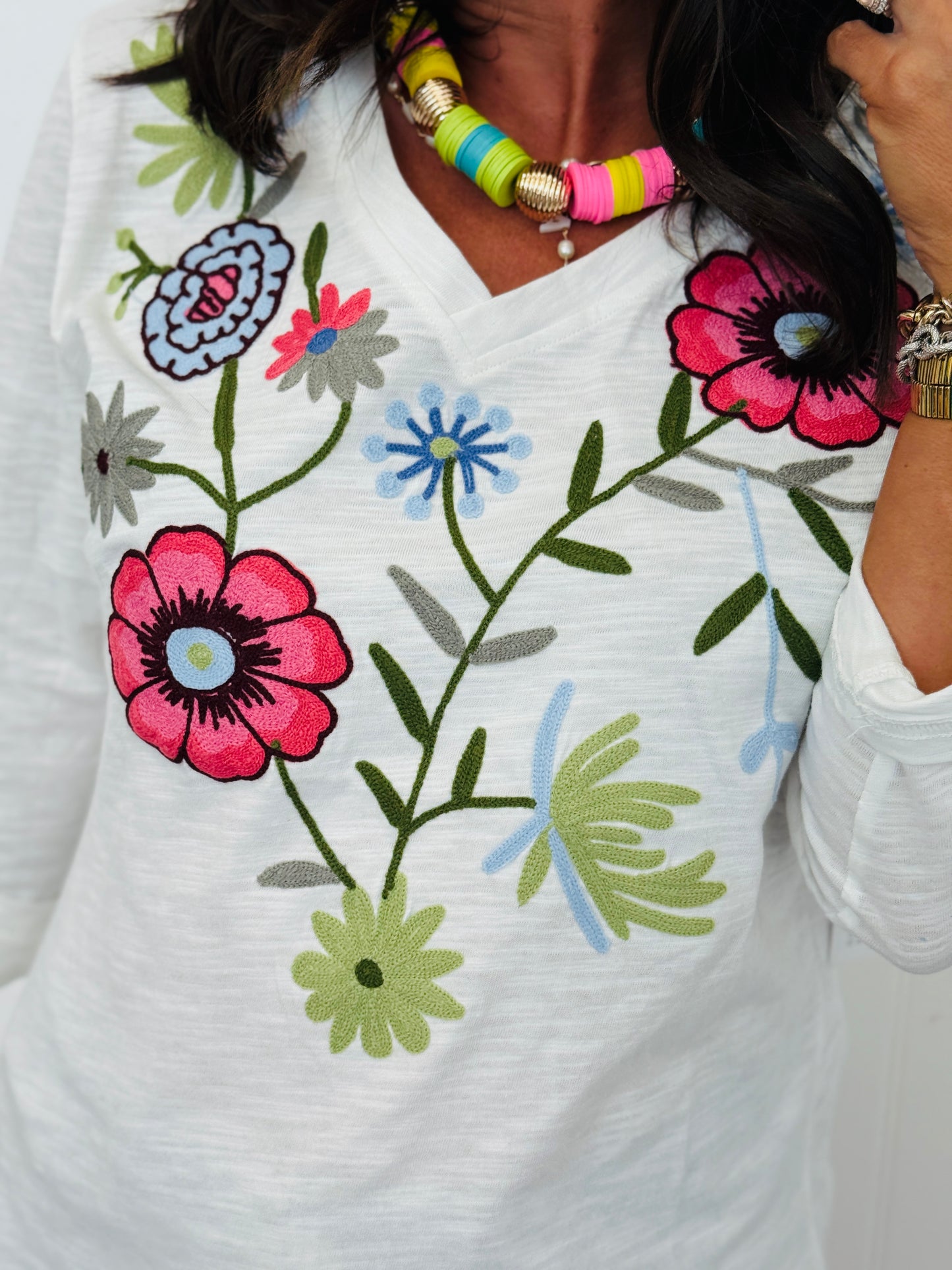 Floral Embroidered 3/4 Sleeve Blouse (Reg. and Plus)