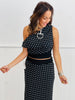 Black/White Polka Dot Top & Midi Skirt Set (Reg.)