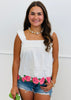 Flower Embroidered Poplin Blouse (Reg. and Plus) - 2 Colors