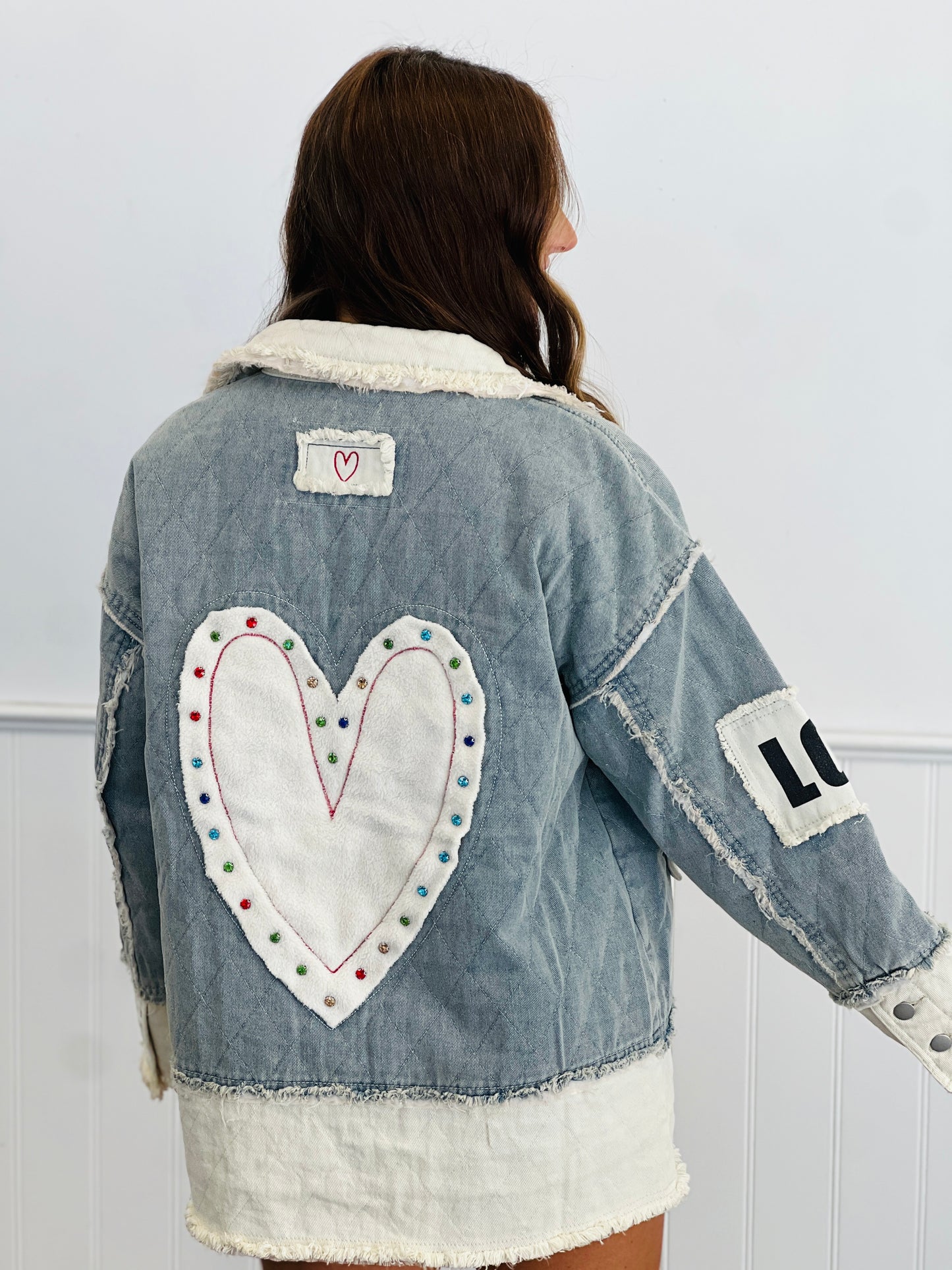 POL Denim Color Block Embroidered Heart Patch Jacket (Reg.)