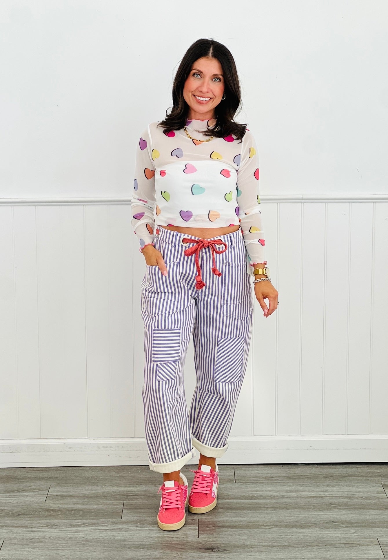 Multi Hearts Mesh LS Top (Reg. and Plus)