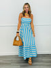 Light Blue Striped  Open Back Midi Dress (Reg.)