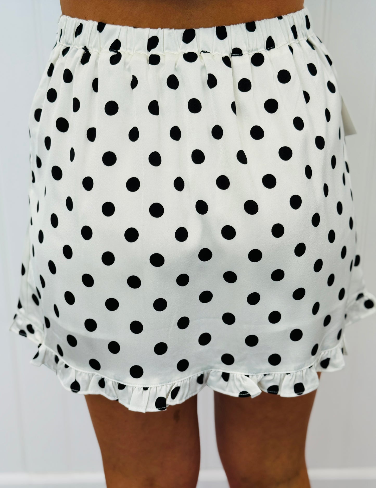 White/Black Polka Dot Ruffle Hem Mini Skort (Reg.)