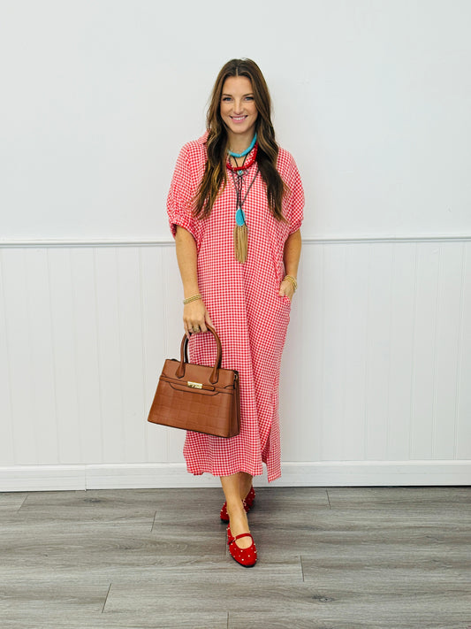 Red Gingham Check Midi Dress (Reg & Plus)