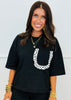 Black Contrast Polka Dot Trim Top (Reg.)