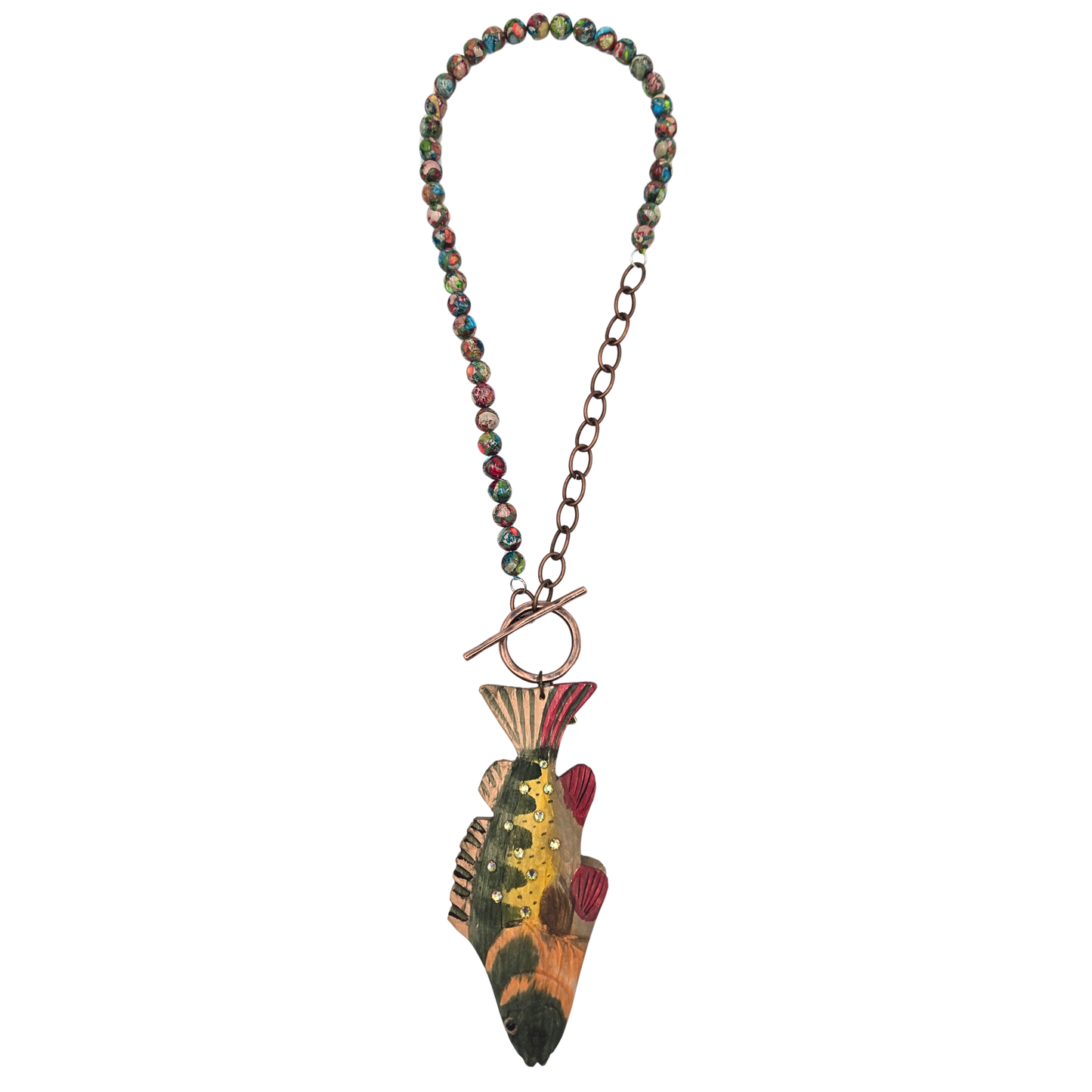 Gypsy South - Fish Pendant Necklace with Rainbow Beads